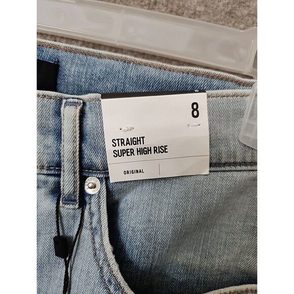 Express Straight Super High Rise Jeans Womens 8 Blue Light Wash Button Fly NEW - Picture 4 of 11